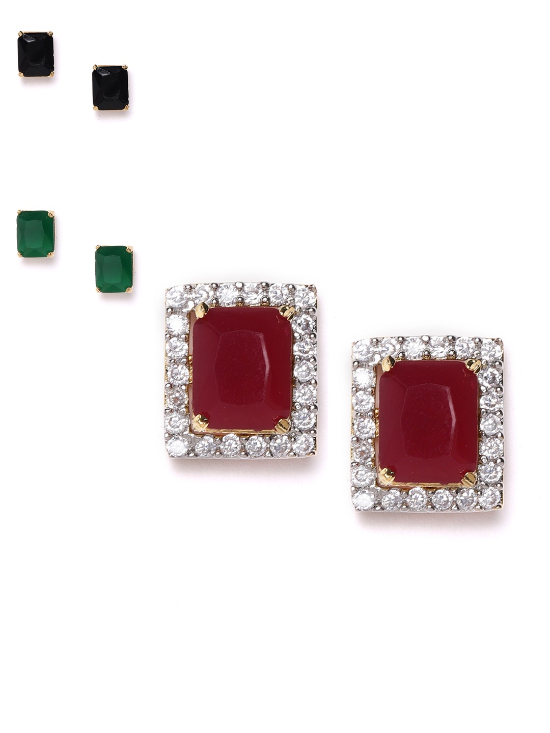 YouBella Multi-Color American Diamond Jewellery Interchangeable Rectangular Shaped Earrings